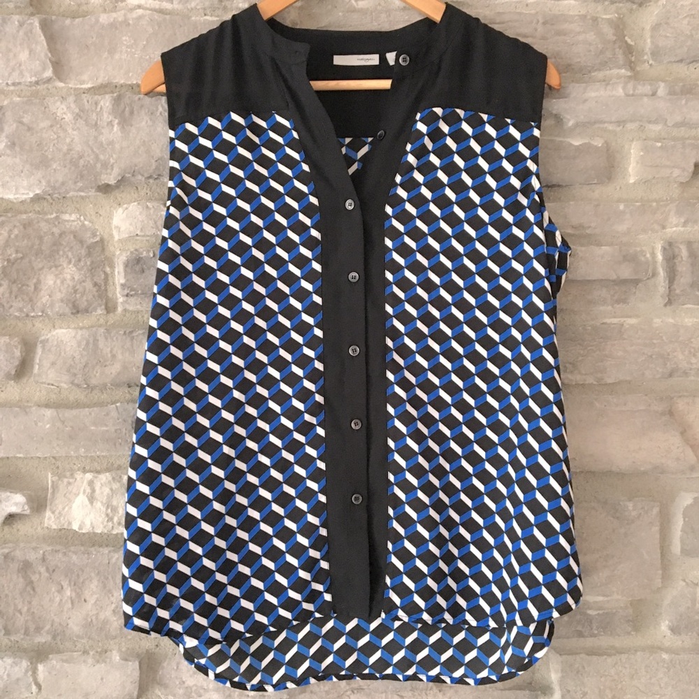 Halogen Blue Geometric Blouse, Size S